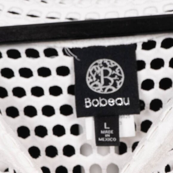 Bobeau White Open Knit Top L Womens Loose Fit Sweater Top Raglan Sleeves - Picture 4 of 5